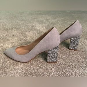 Aldo gray suede block heel shoes pumps  sparkle sexy glam elegant prom bling 8.5
